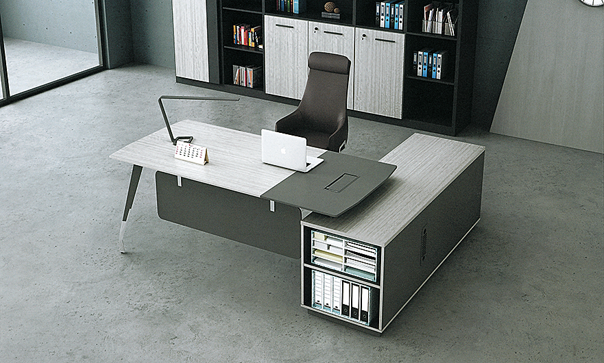 Classic and Durable T-Shaped Corner Desk for Boss, Cherry