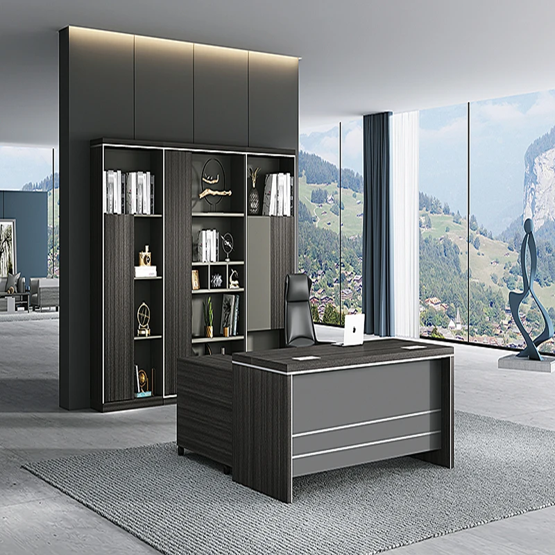 China Factory Dark gray luxury executive desk with storage for CEO