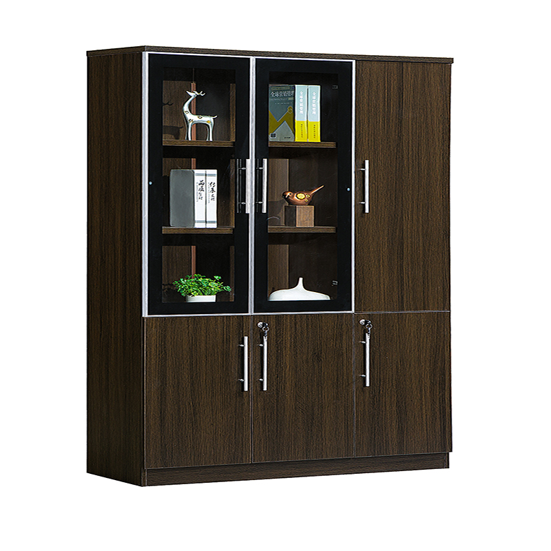 Customized professional Tan three-door solid wood high cabinet file cabinet locker