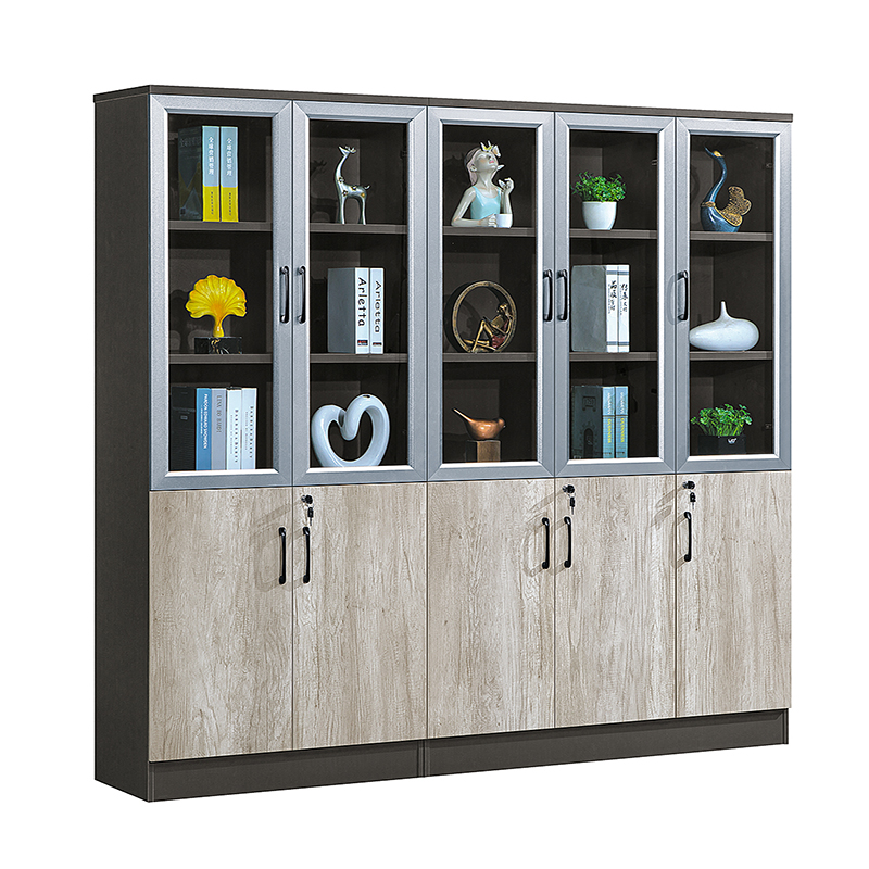 Customized professional five-door lockable file cabinet with glass door