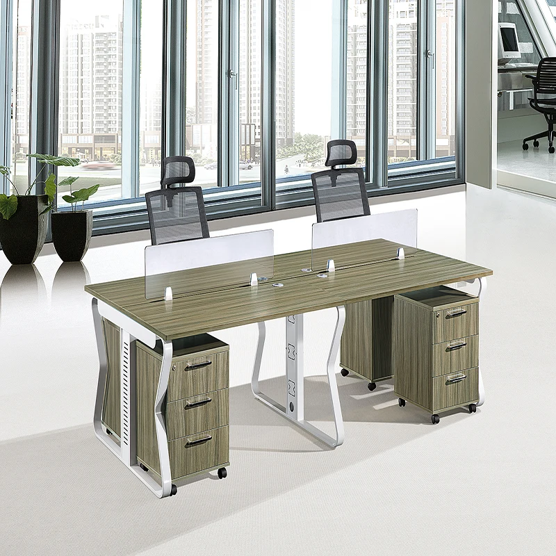 Green 4 person modern office staff desk table with drawers supplier