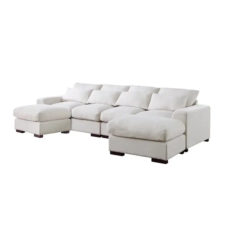 White Sectional Office Sofa with 2 Ottomans，Factory Price for Wholesale